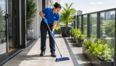 Professional cleaner performing exit cleaning
